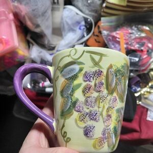 Purple-Handle Floral Ceramic Mug - Hand-Painted Style